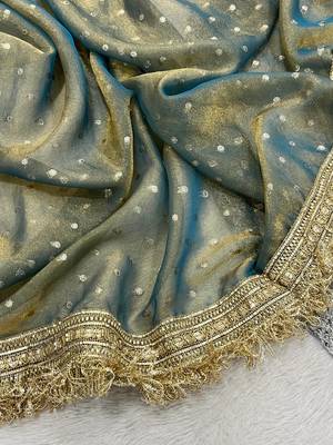 Teal Color Jari Woven Butti Work Moss Silk Saree 4
