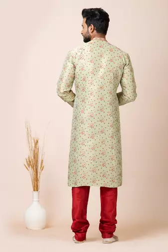 Light green designer festive wear jacquard kurta-pajama