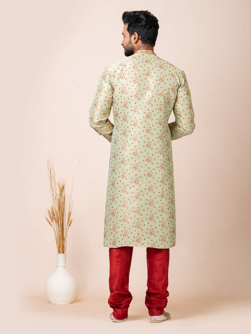 Light green designer festive wear jacquard kurta-pajama