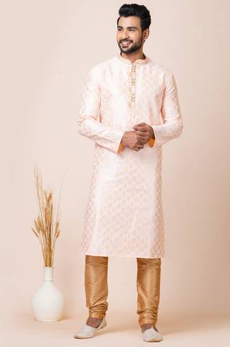 Cream designer festive wear jacquard kurta-pajama