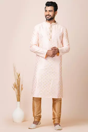 Cream designer festive wear jacquard kurta-pajama