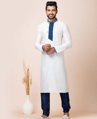White designer festive wear viscose kurta-pajama 1