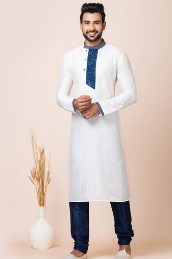 White designer festive wear viscose kurta-pajama