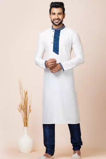 White designer festive wear viscose kurta-pajama