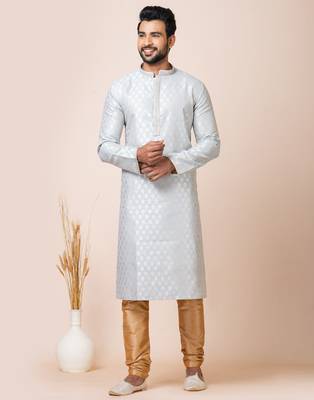 Grey designer festive wear jacquard kurta-pajama 1
