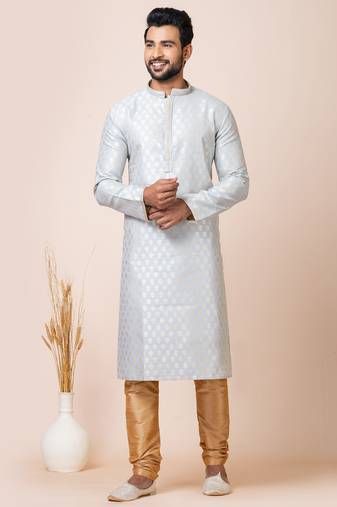 Grey designer festive wear jacquard kurta-pajama