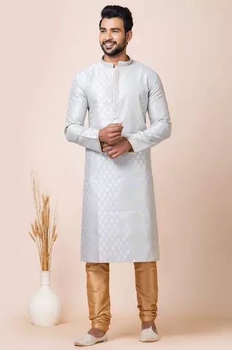 Grey designer festive wear jacquard kurta-pajama
