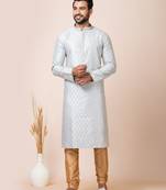 Grey designer festive wear jacquard kurta-pajama