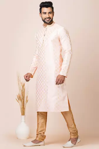 Cream designer festive wear jacquard kurta-pajama