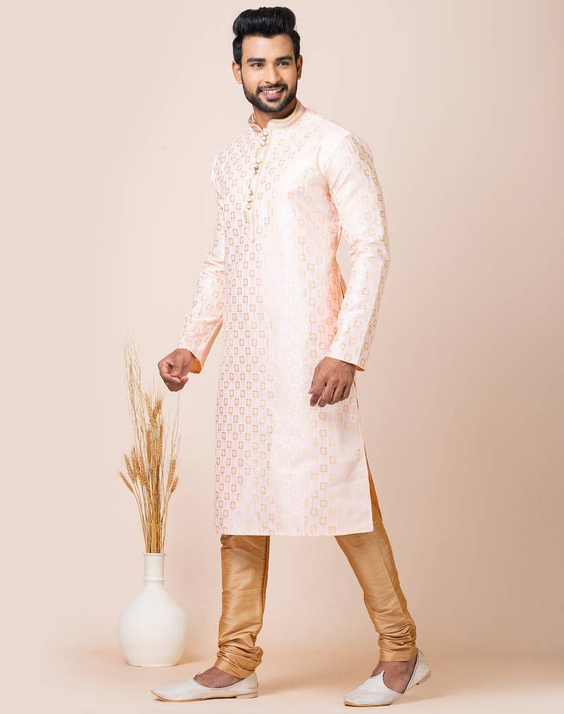 Cream designer festive wear jacquard kurta-pajama