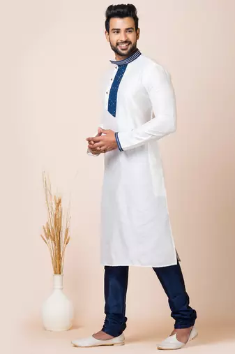White designer festive wear viscose kurta-pajama