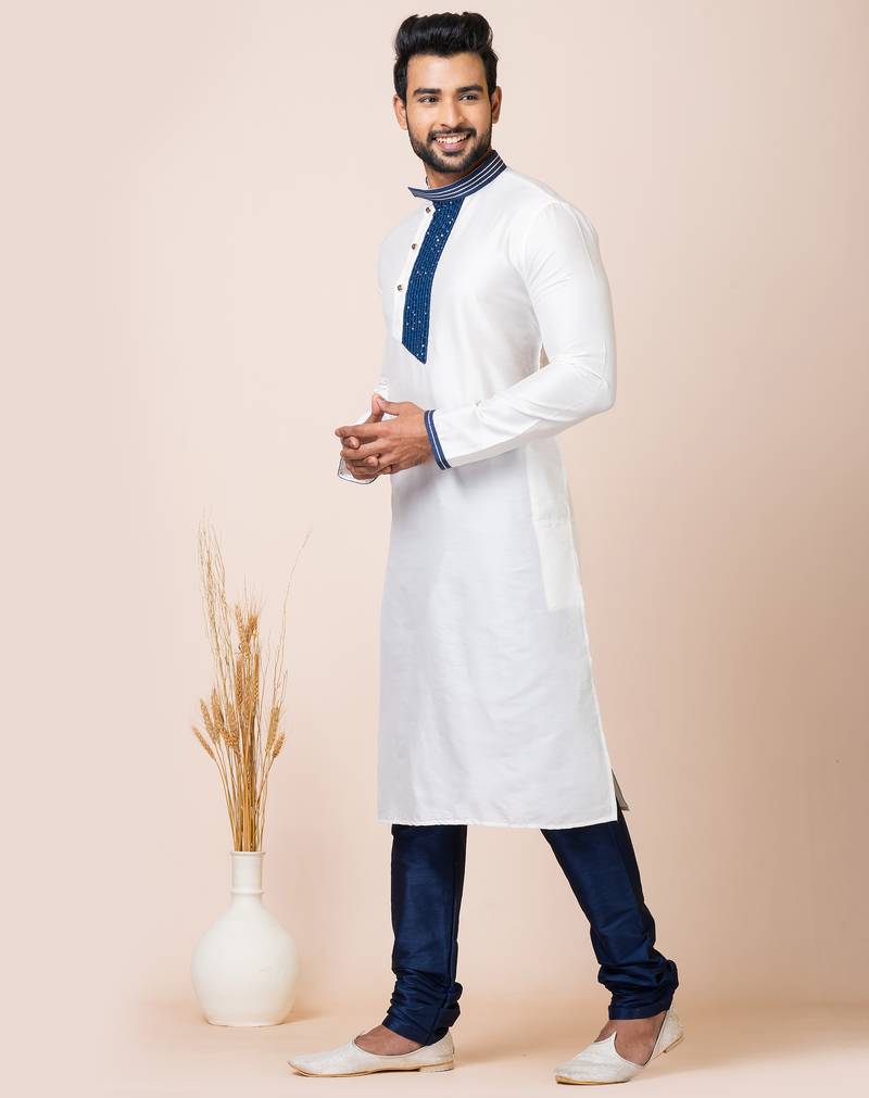 White designer festive wear viscose kurta-pajama