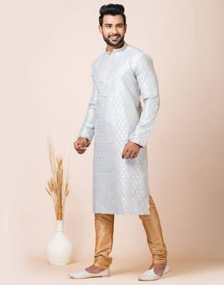 Grey designer festive wear jacquard kurta-pajama 2