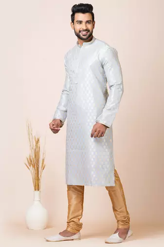 Grey designer festive wear jacquard kurta-pajama
