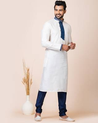 White designer festive wear viscose kurta-pajama 3