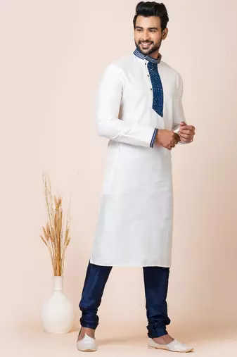 White designer festive wear viscose kurta-pajama