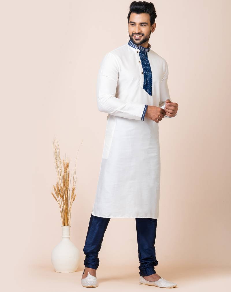 White designer festive wear viscose kurta-pajama