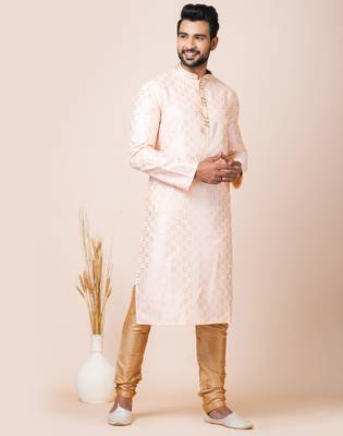 Cream designer festive wear jacquard kurta-pajama 3
