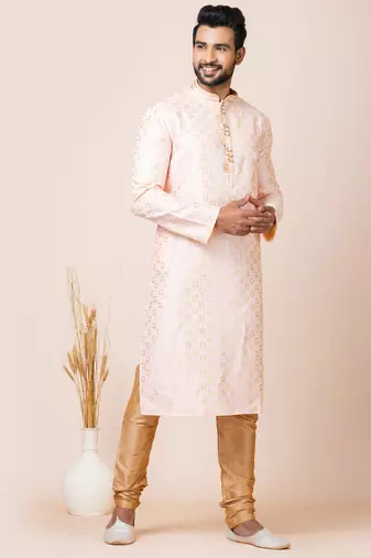 Cream designer festive wear jacquard kurta-pajama