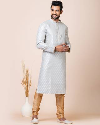 Grey designer festive wear jacquard kurta-pajama 3
