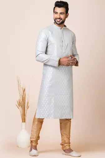 Grey designer festive wear jacquard kurta-pajama