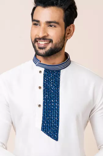 White designer festive wear viscose kurta-pajama