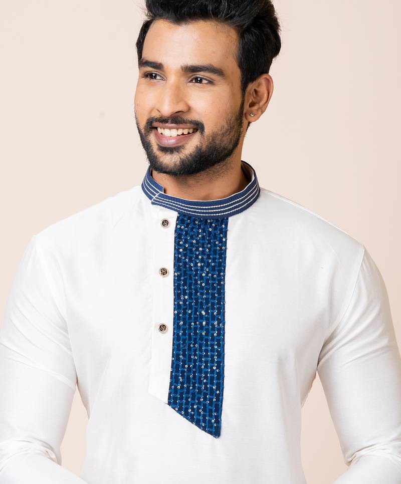 White designer festive wear viscose kurta-pajama