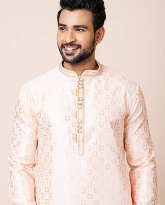Cream designer festive wear jacquard kurta-pajama 4