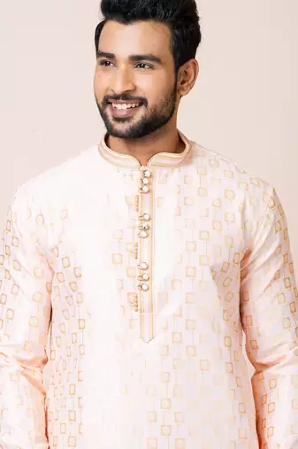 Cream designer festive wear jacquard kurta-pajama