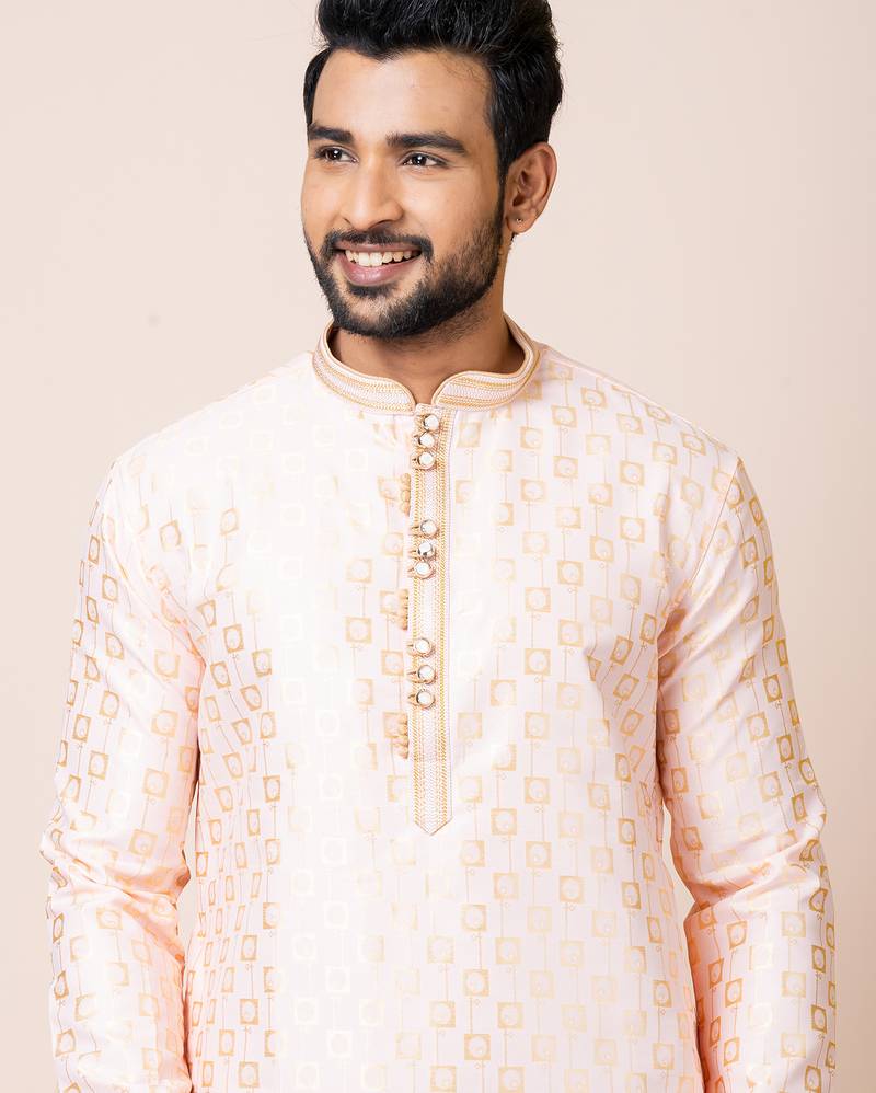 Cream designer festive wear jacquard kurta-pajama