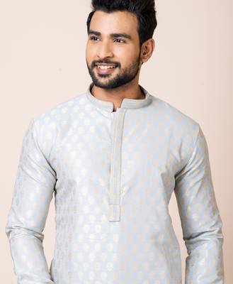 Grey designer festive wear jacquard kurta-pajama 4