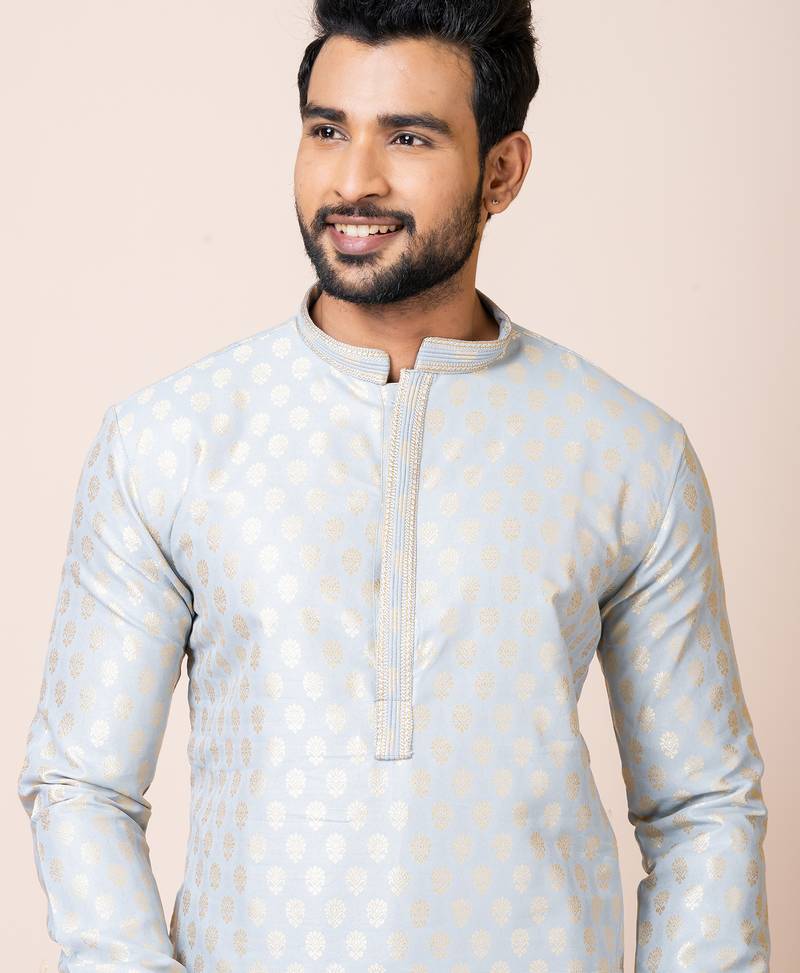 Grey designer festive wear jacquard kurta-pajama