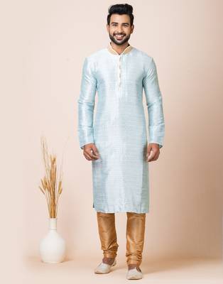 Sky blue designer festive wear jacquard kurta-pajama 1