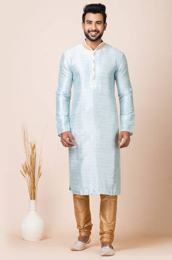 Sky blue designer festive wear jacquard kurta-pajama