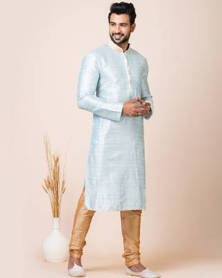 Sky blue designer festive wear jacquard kurta-pajama 2