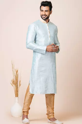 Sky blue designer festive wear jacquard kurta-pajama