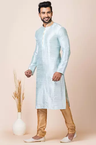 Sky blue designer festive wear jacquard kurta-pajama