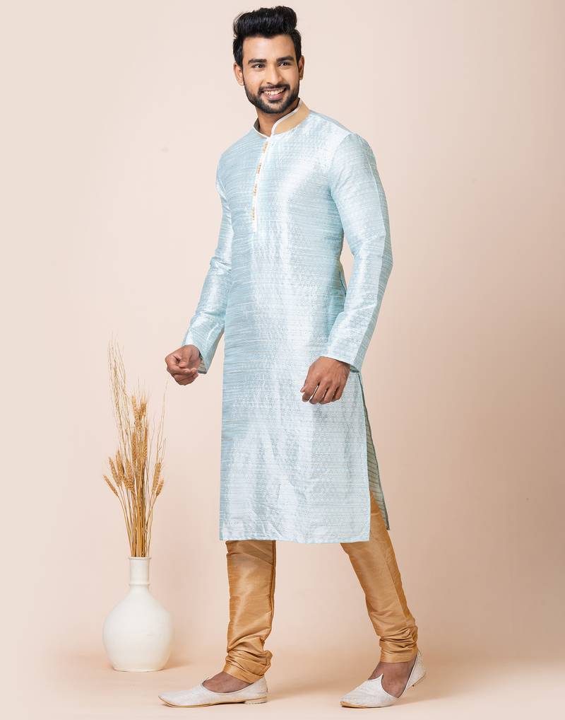 Sky blue designer festive wear jacquard kurta-pajama