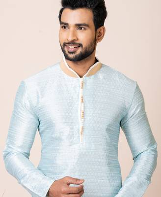 Sky blue designer festive wear jacquard kurta-pajama 4