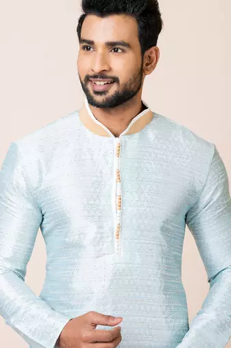 Sky blue designer festive wear jacquard kurta-pajama
