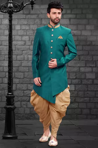 Green designer festive wear art dupion silk indo-western-dresses