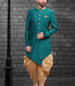 Green designer festive wear art dupion silk indo-western-dresses
