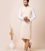 White designer festive wear banarasi kurta-pajama