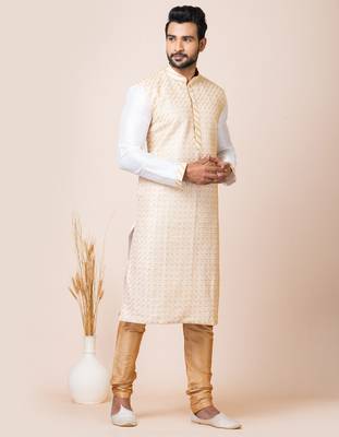 White designer festive wear banarasi kurta-pajama 2