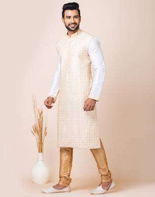 White designer festive wear banarasi kurta-pajama 3