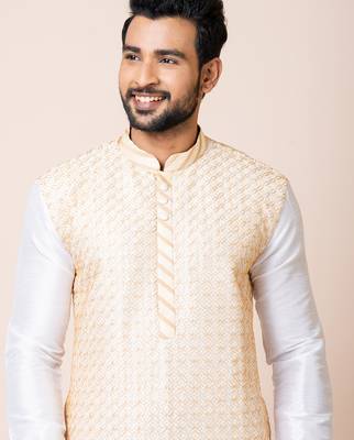 White designer festive wear banarasi kurta-pajama 4
