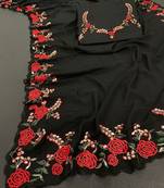 Black Color Embroidery And Sequins Work Georgette Saree