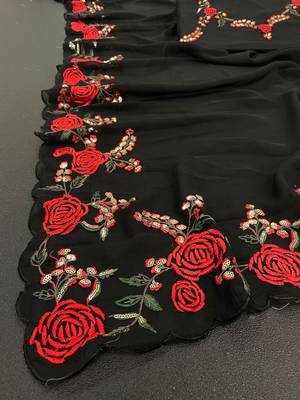 Black Color Embroidery And Sequins Work Georgette Saree 2