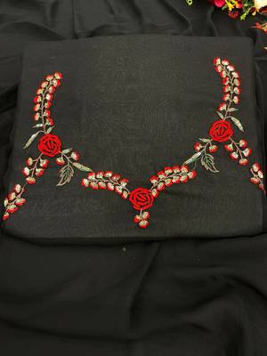 Black Color Embroidery And Sequins Work Georgette Saree 3