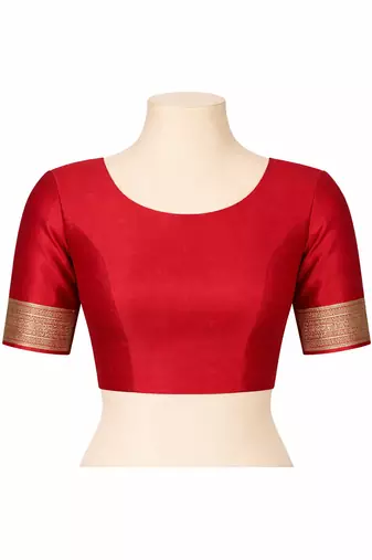 Red silk blend banarasi jaquard designer saree with blouse